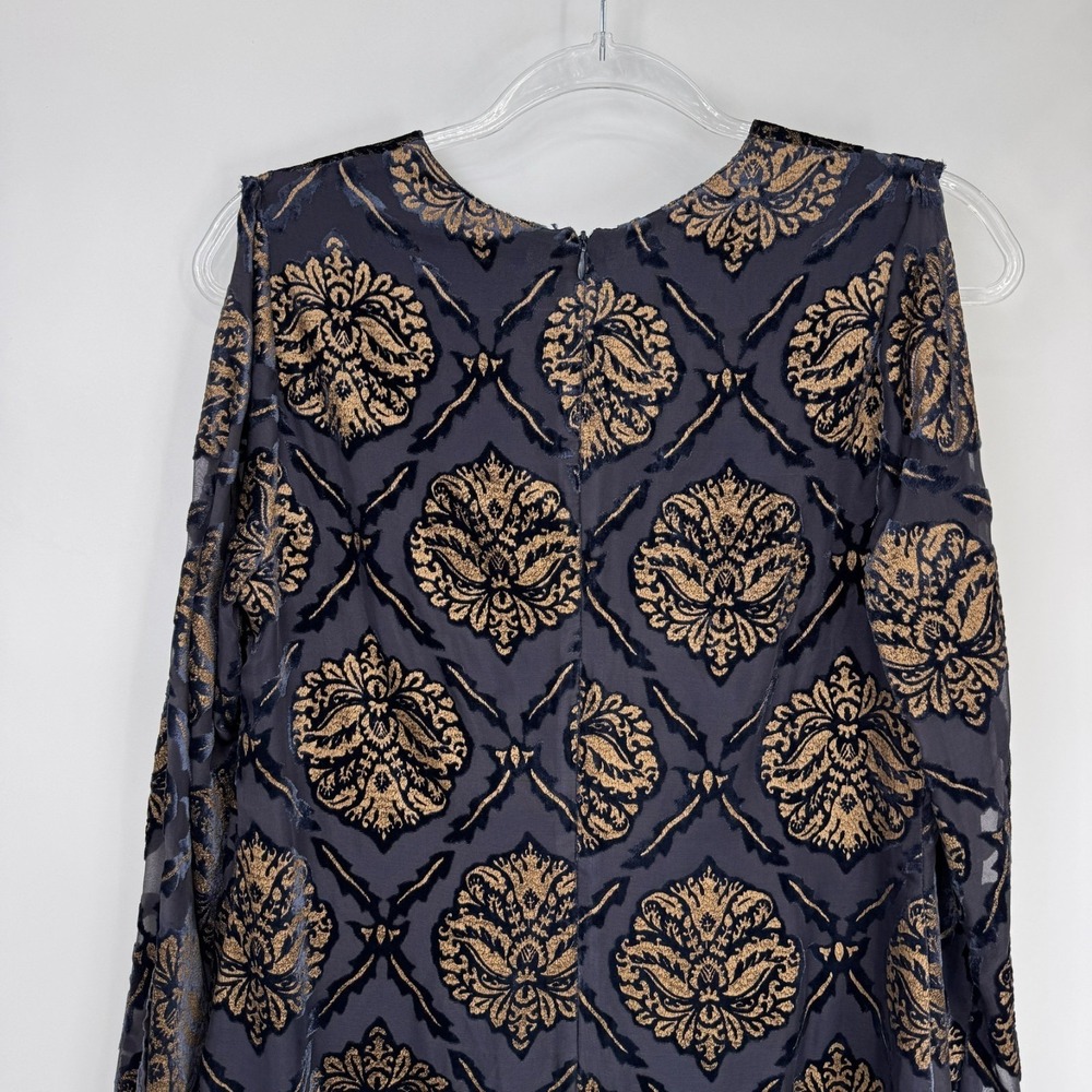 ASTR the Label Cold Shoulder Dress Womens Small Velvet Medallion Print Blue Gold - Picture 9 of 16